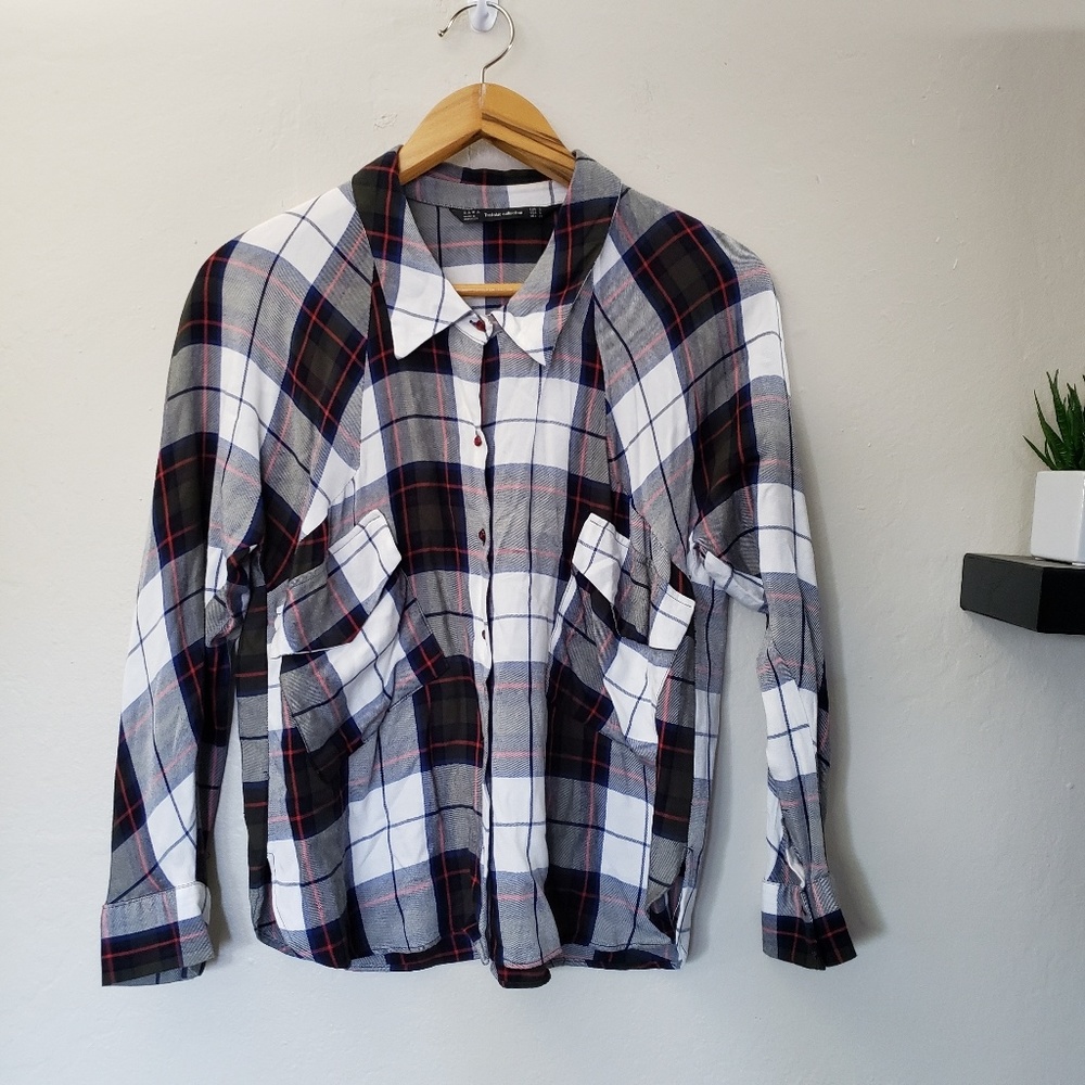Zara Trafaluc Plaid Flannel Button Up top